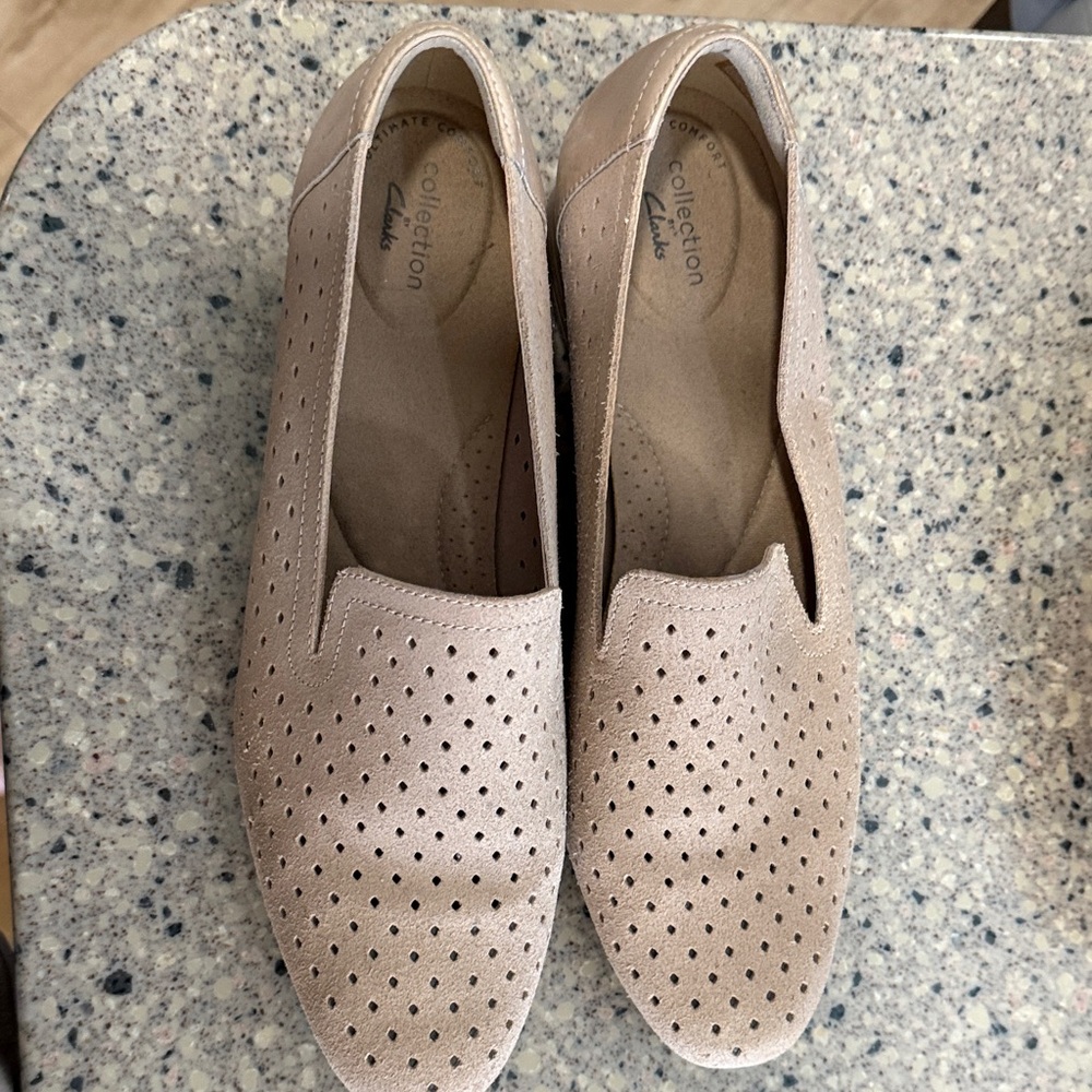 Clarks Women's Beige Perforated Loafers